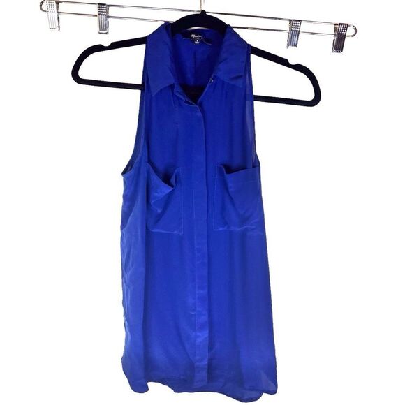 Madewell Womens 100% Silk Sleeveless Button Down Blouse Size Small Royal‎ Blue - Picture 1 of 7